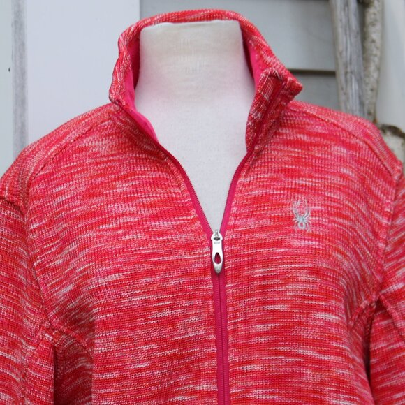 Spyder Core Orange & Pink Heather Text Full Zip Ski Sweater Jacket Sz XL - Picture 3 of 13